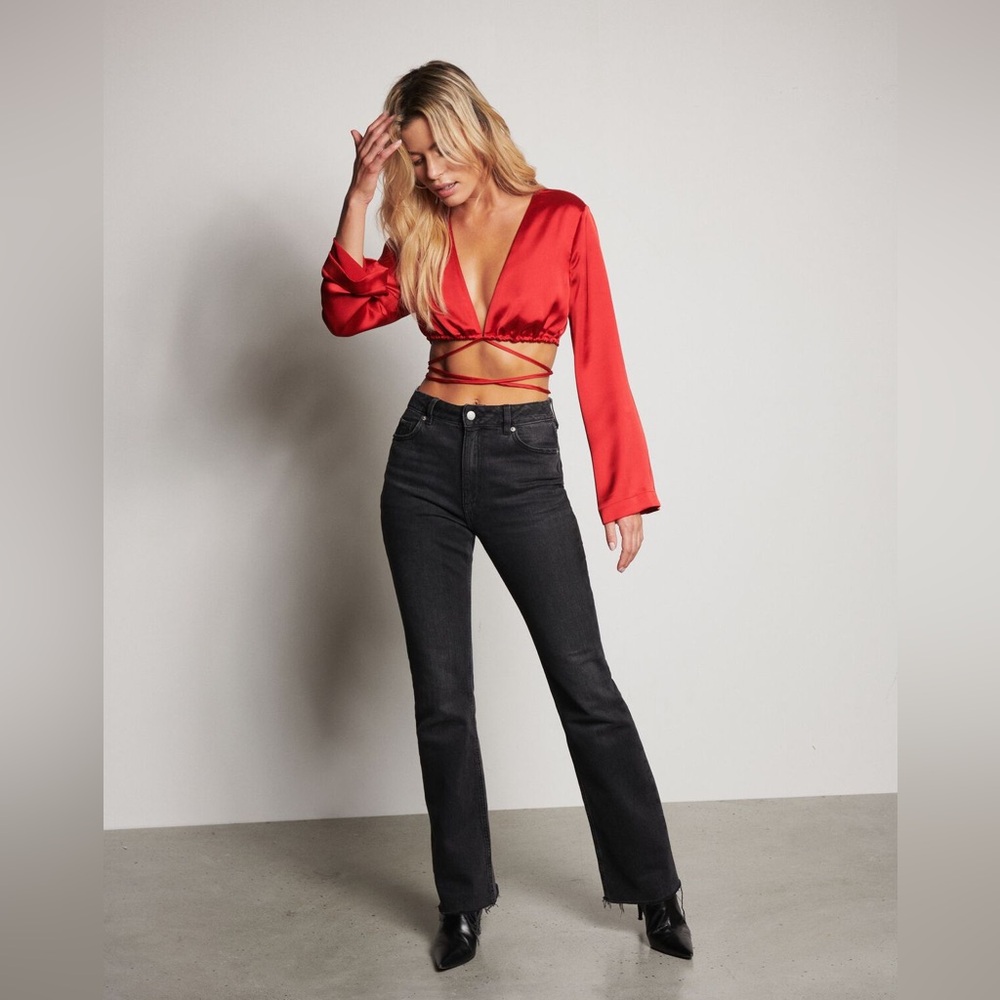 Red Satin Wrap Top